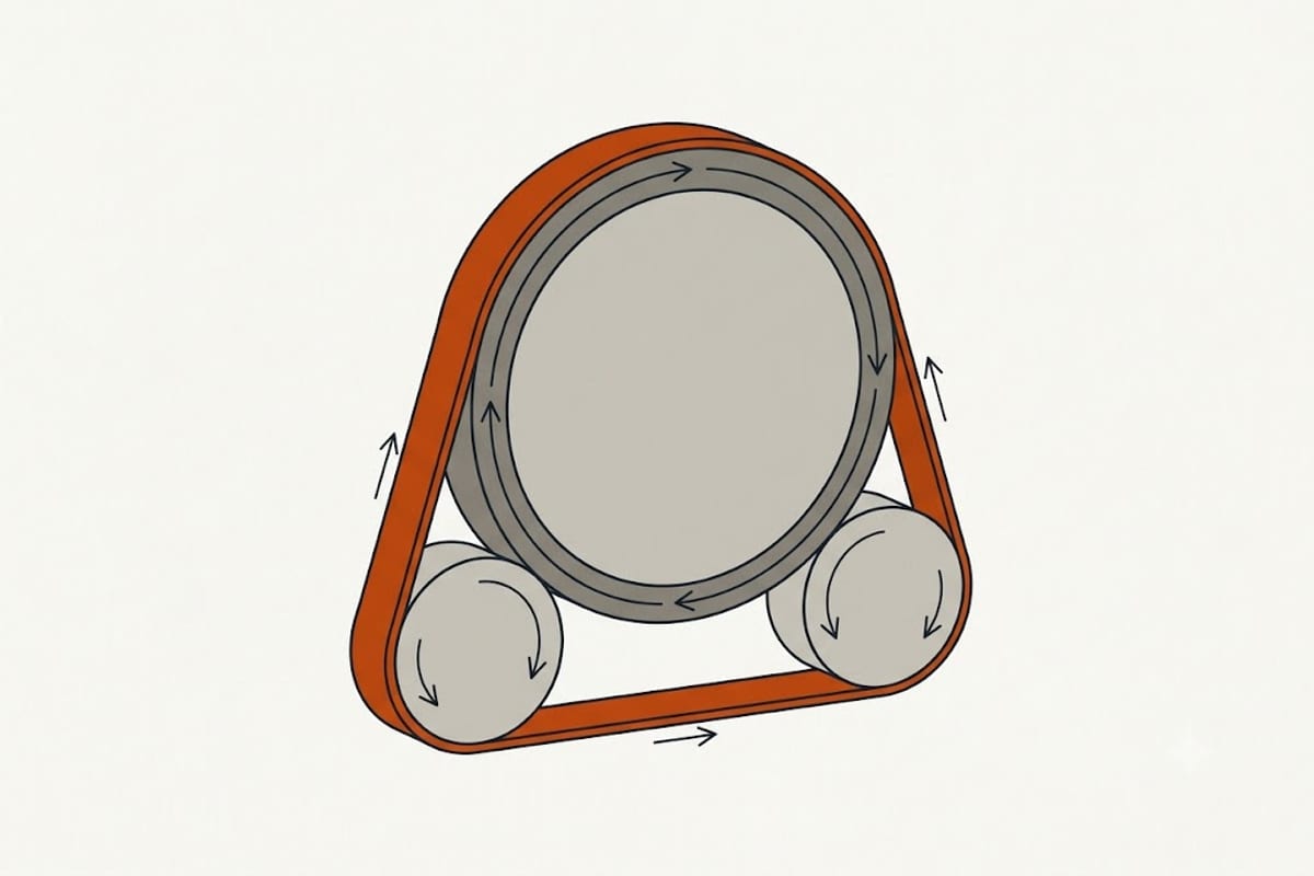 The drum rests on rollers and is turned by a belt