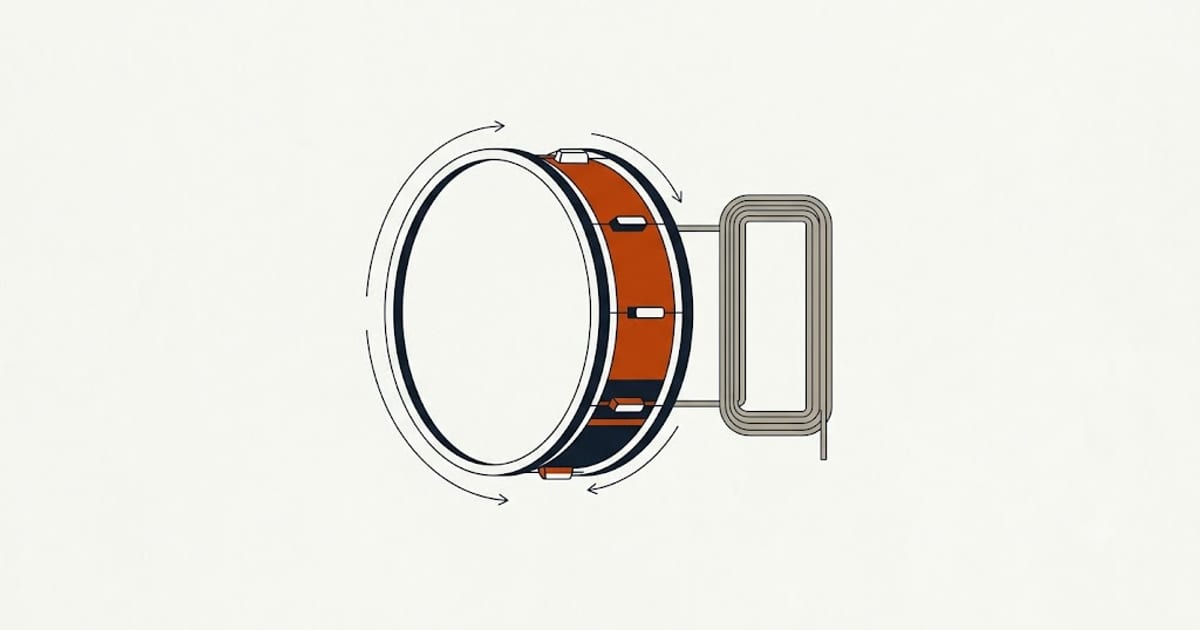A dryer drum turning while the heating element stays dark