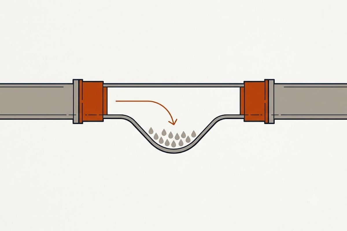 A long cold duct condenses moisture and drains it backwards