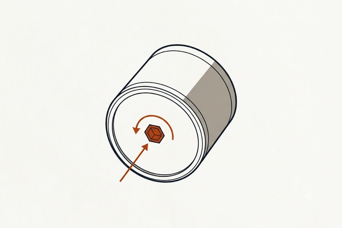 A hex socket in the base is provided for freeing a jam