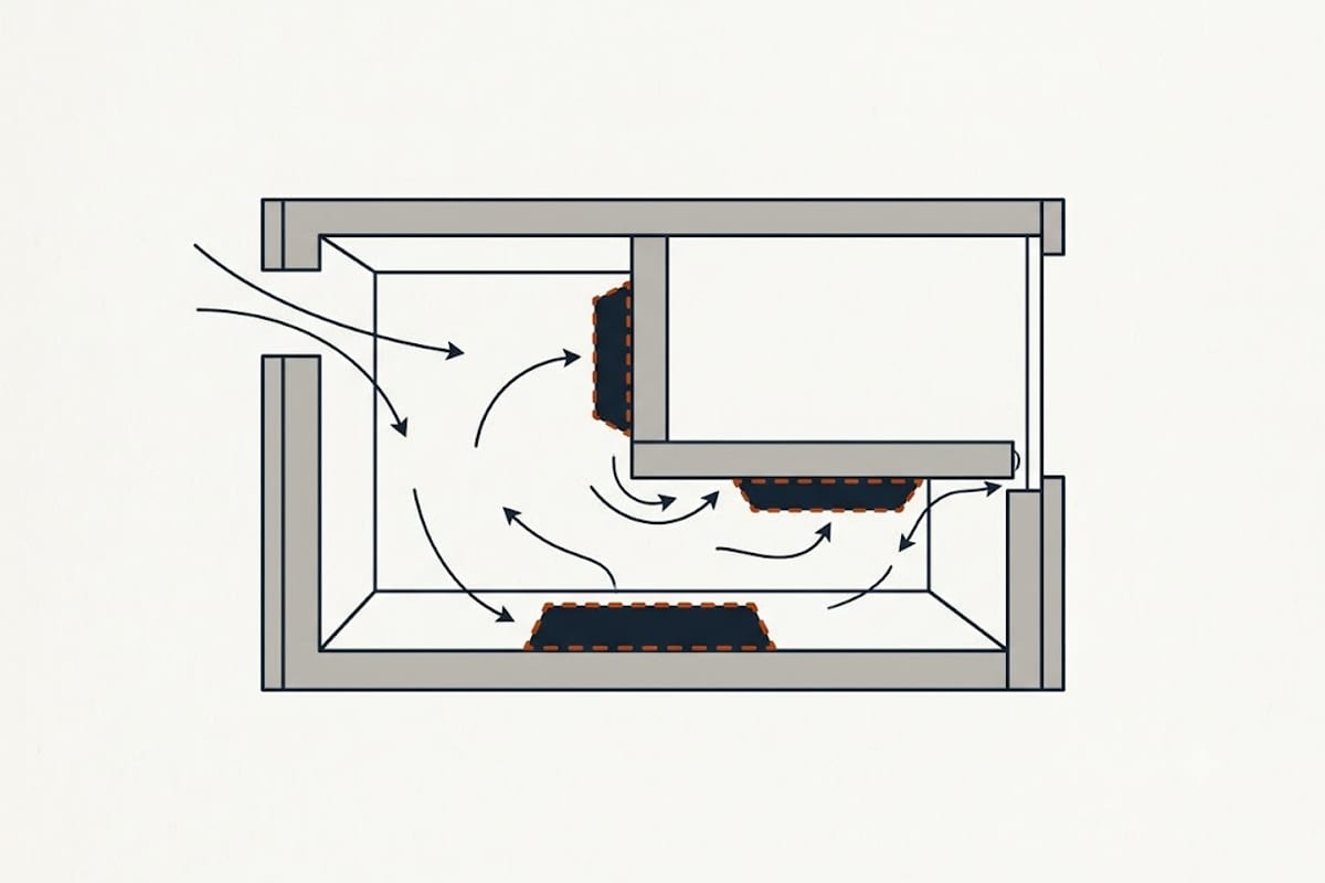 Where residue collects out of sight