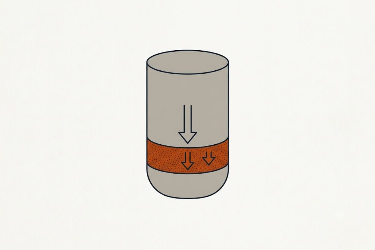 Sediment collects at the bottom and insulates the element